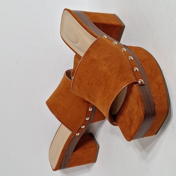 Comfort Est.1946 NEW Faux Suede Bohemian 70's Platform Studded Slip On Heels 8.5 - Picture 5 of 10